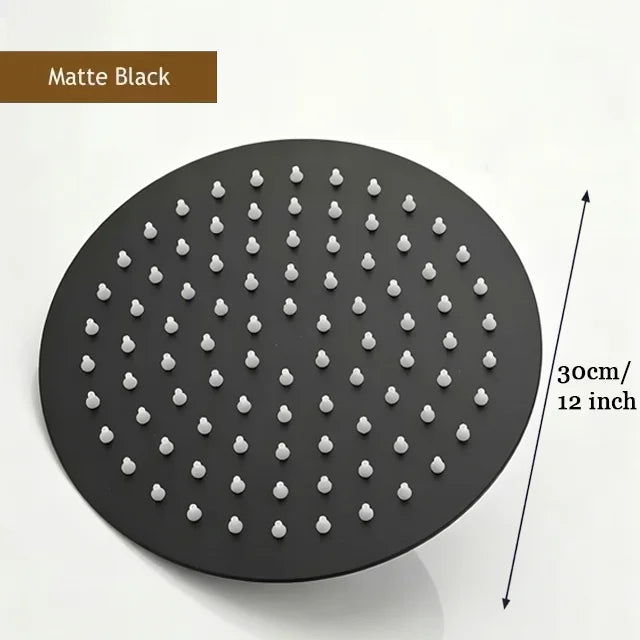 8" 10" 12" Black Silver Golden Stainless Steel High Pressure Waterfall Shower Head Large Flow Pressure Boosting Bathroom Shower