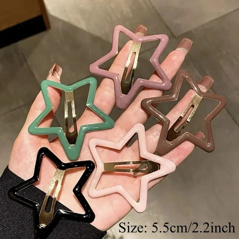 5Pcs Large Star Clips Hair For Girls Non-Slip Star Hair Accessories Hairpins Cute Colorful Snap Clips Lovely Metal Hair Barrette