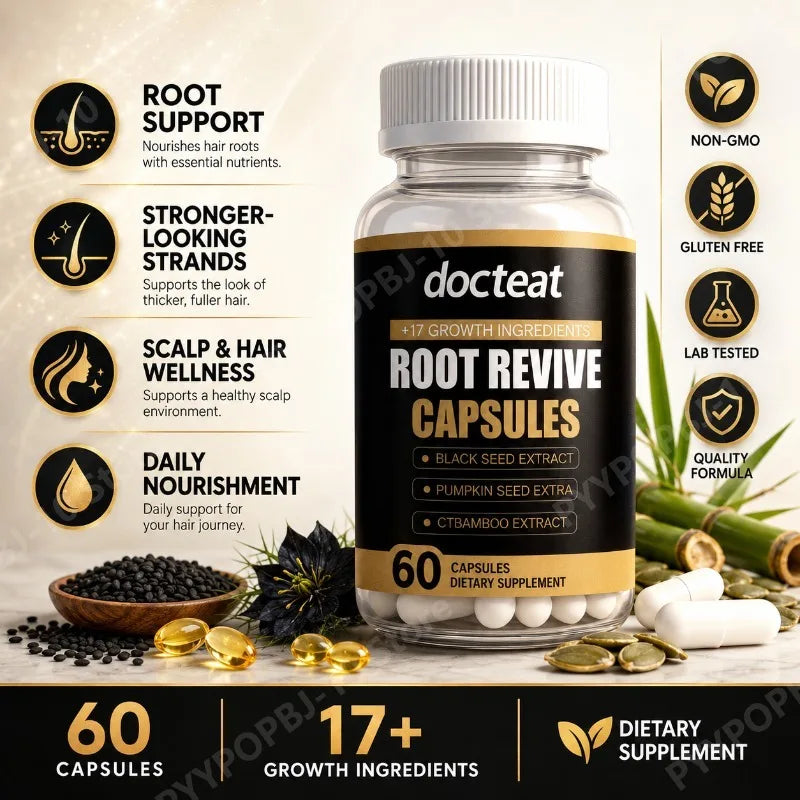 Root Revive Hair Wellness Capsules with Biotin Black Seed Pumpkin Seed Bamboo Supports Healthy Looking Hair Scalp 60 Capsules