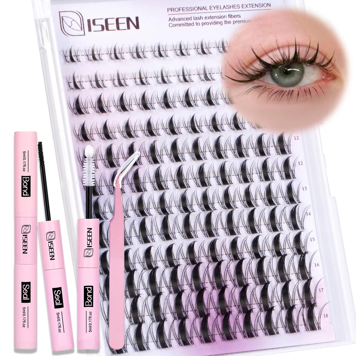 Lash Clusters Kit Wispy Lashes Natural DIY Lash Extension Kit 8-16mm C Curl Individual Lashes Cluster with Bond and Seal