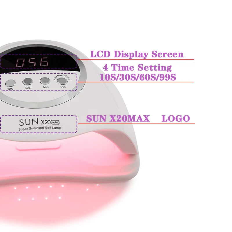 SUN X20MAX Nail Dryer Machine 72 LEDs UV LED Lamp for Nails Gel Polish Curing Manicure Lamp 10/30/60/99s Timer LCD Display