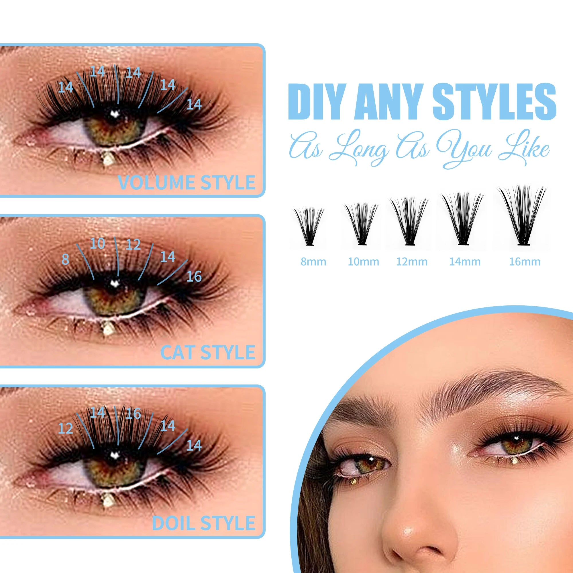 Gemerry 40P/50P DIY Lashes Extension Kit With 280 PCS False Lash Clusters Lash Bond And Seal Lash Glue Remover And Lash Tweezers