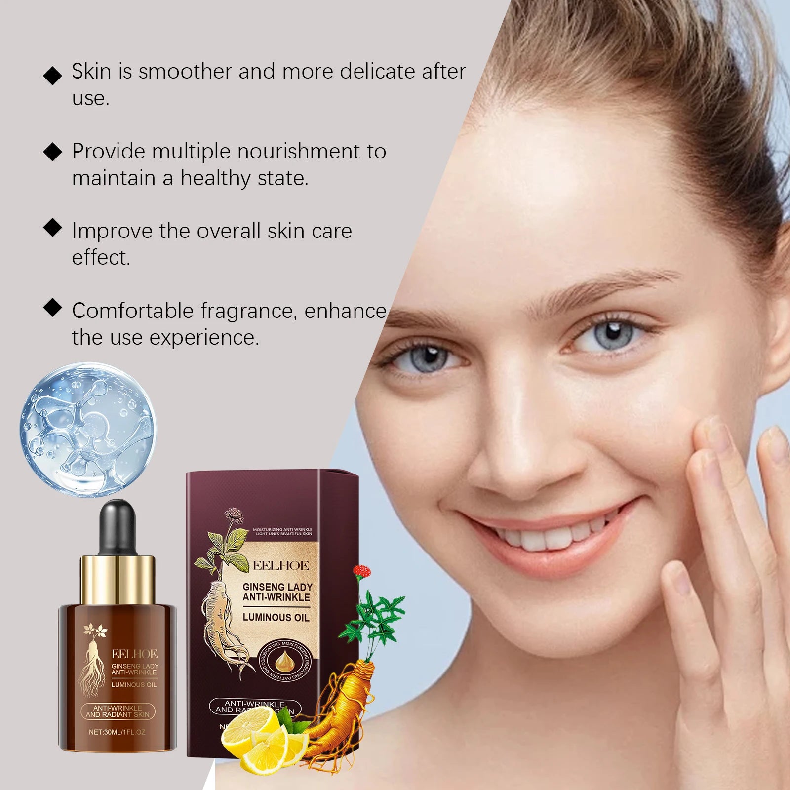 Ginseng Extract Facial Essential Oil Firming Fade Fine Lines Moisturizing Skin Rejuvenation Non-Greasy Nourishing Face Essence