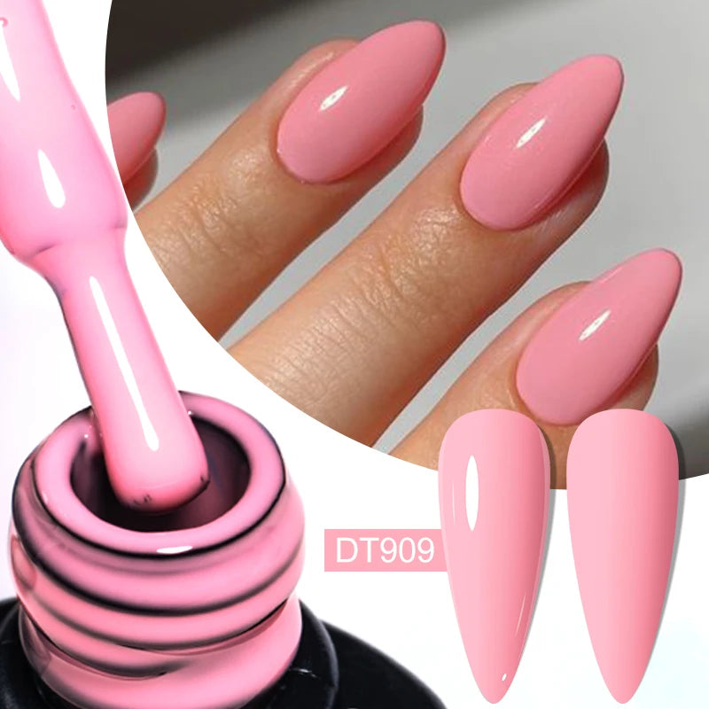 MEET ACROSS 7ml Pink Glitter Rubber Base Nail Gel Polish Sparkling Gold Foil DIY Nail Art Painting Gel Long Lasting Varnish
