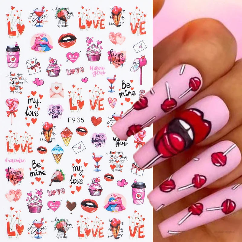 1PCS Black White Love Nail Stickers Letter Nail Design Flower Print Supplies Nail Art Decals Suitable For Women's Manicure