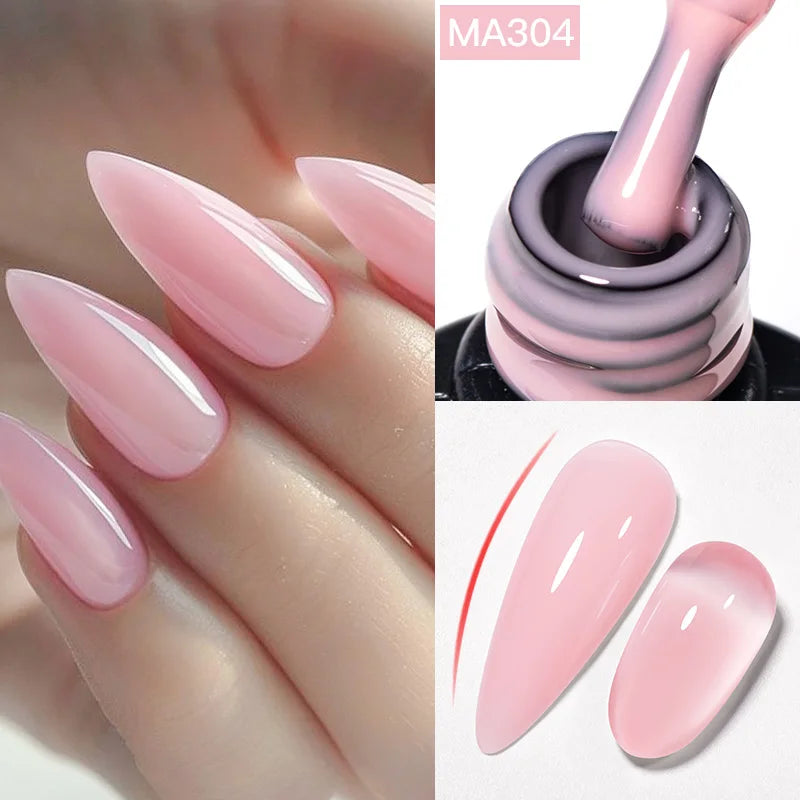 MEET ACROSS 7ml Pink Glitter Rubber Base Nail Gel Polish Sparkling Gold Foil DIY Nail Art Painting Gel Long Lasting Varnish