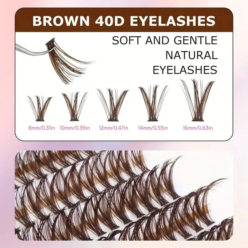200 Pcs Brown Cluster Eyelashes 40D Grafting Individual Volume Lashes Extension Makeup Tool For Natural And Dramatic Look