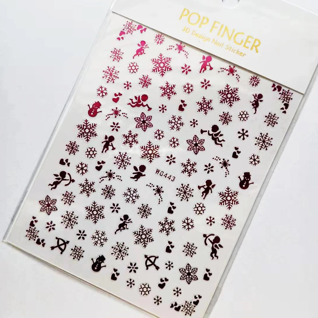 Sliver Bronzing 3D Christmas Nail Art Decoration Sticker Sparkly White Colorful Glitter Geometry Snowflake Winter Slider Foil
