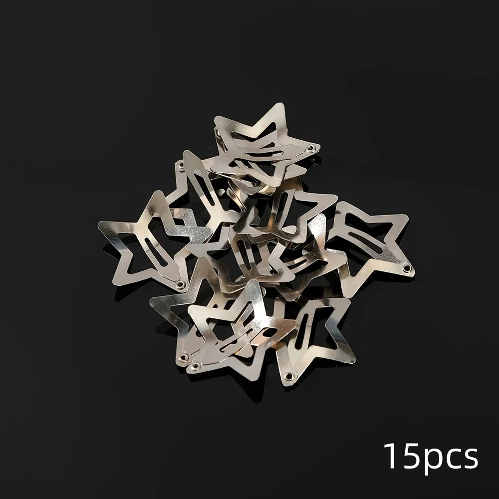 5/15/30/60/100/200pcs Y2K Silver Star Hair Clips for Girls Metal Snap Clip Hairpins Barrettes Hair Grip Jewel Hair Accessories