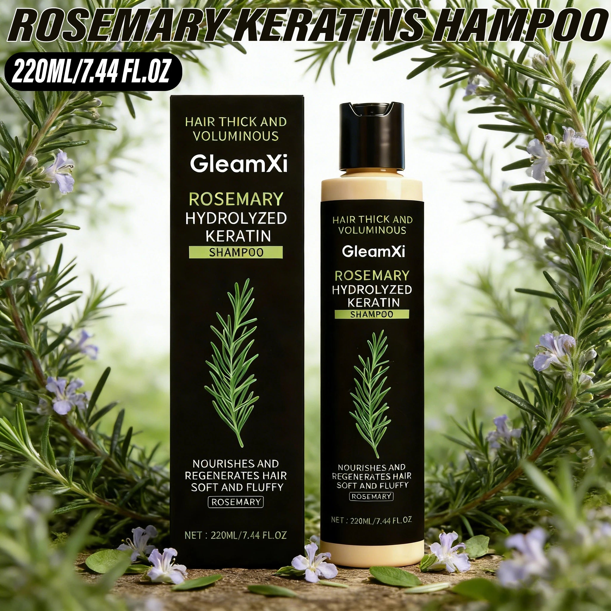 Rosemary Keratin Volumizing Shampoo 220ML Deep Nourishing Hair Care Repair Damage Boost Fullness Smooth Frizz Control Daily Use