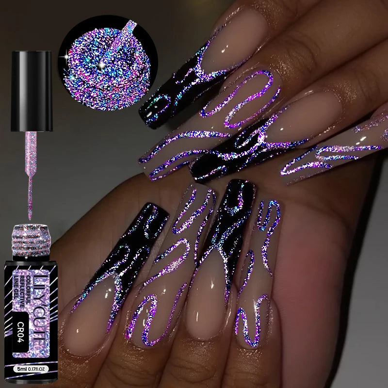 LILYCUTE 5ml Champagne Chrome Gold Metallic Liner Gel Polish Super-Bright Mirror Effect French Style Drawing Line Nail Art Gel