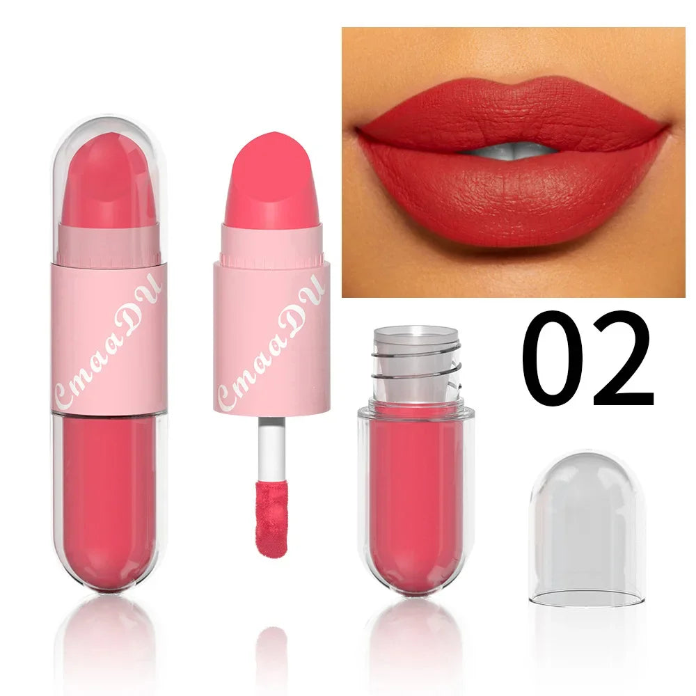 18Color 2In1 Matte Velvet Liquid Lipstick Double Head Sexy Red Purple LipGloss Moisturizing Lasting Waterproof Lip Glaze Make Up