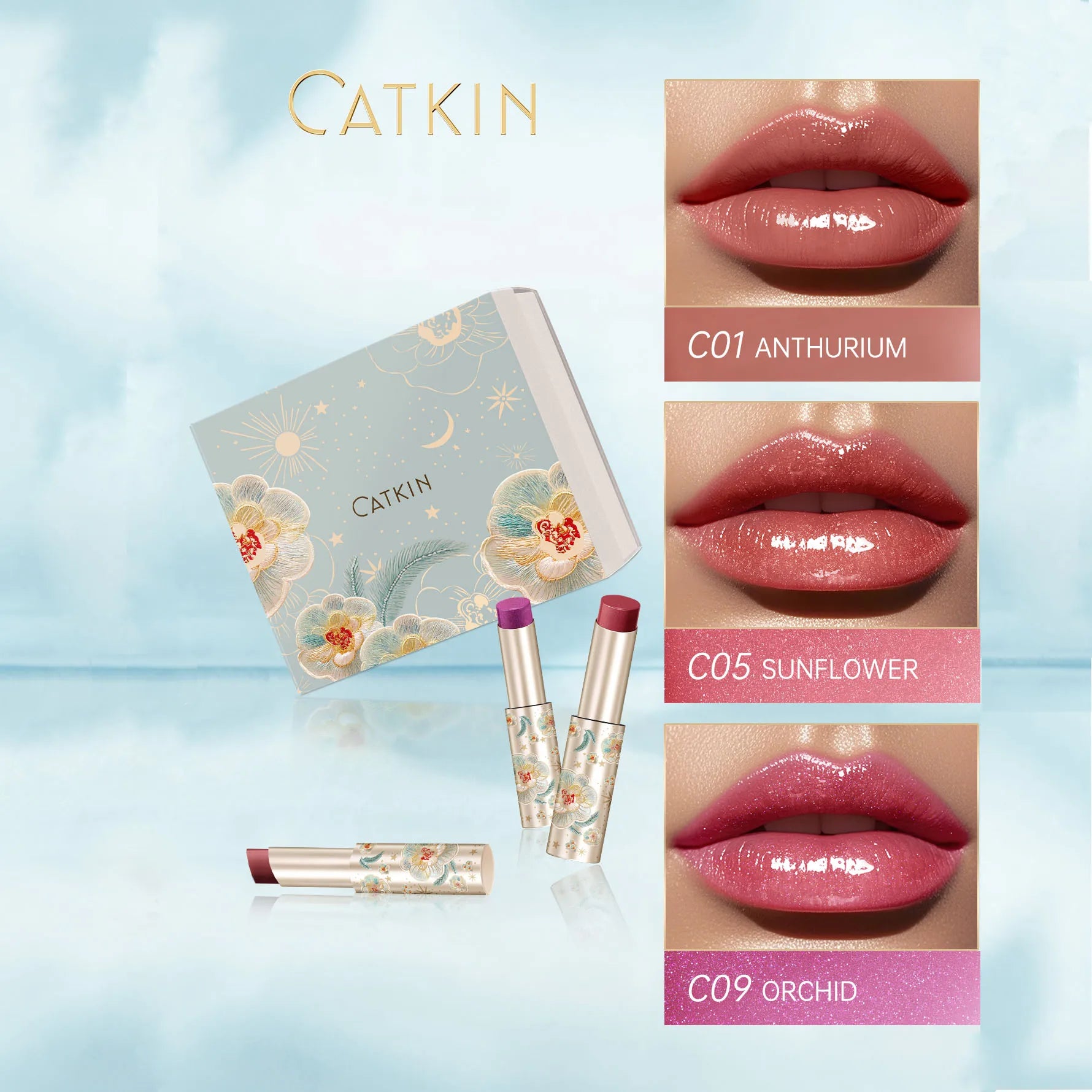 CATKIN GLOSSY LIP BALM Hydrating Lip Balm in 6 Vibrant Colors Moisturize, Protect & Soothe