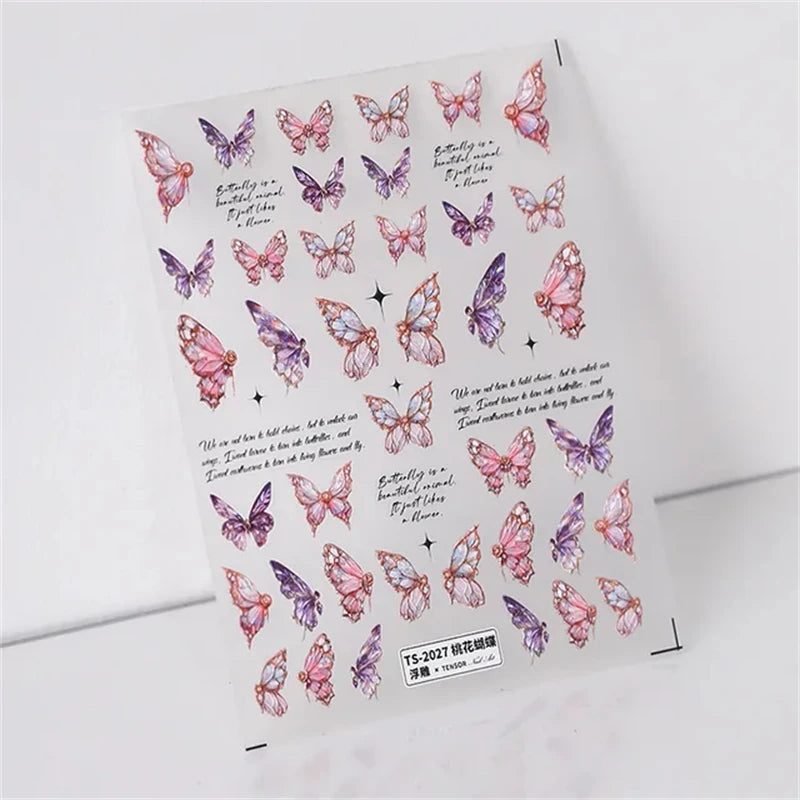 1Pcs Lovely Cat Green Potted Plant Flowers Nail Stickers 5D Reliefs Self Adhesive Nail Art Stickers Manicure Decorations Decals