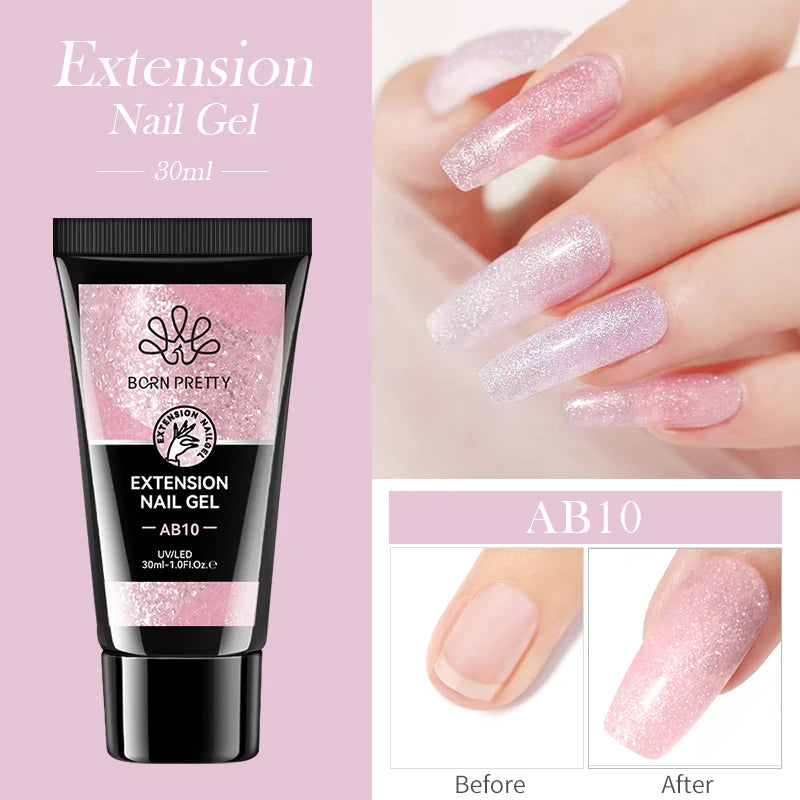 BORN PRETTY 30ml Nail Extension Gel Glitter Soak Off Nail Acrylic Crystal Building UV Gel for Nails Quick Extension Manicure