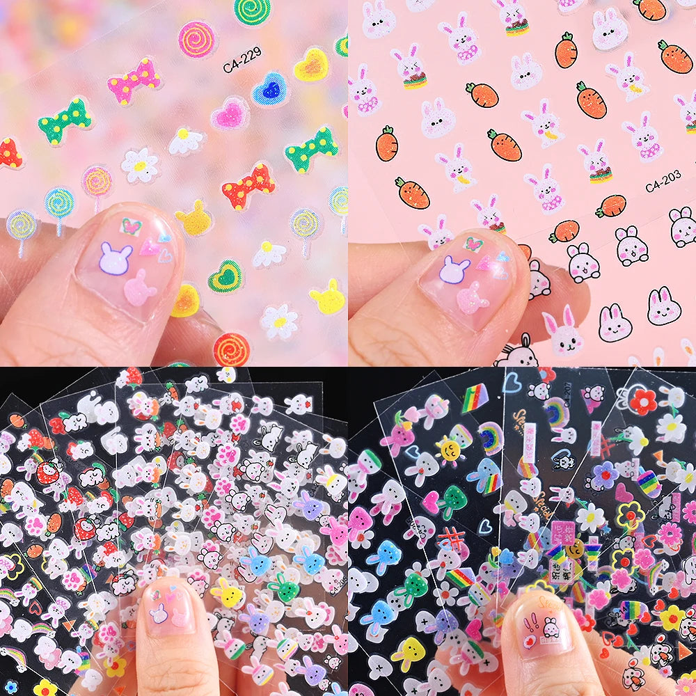 30pcs/set Luminous Children's Cartoon Rabbit Nail Stickers Glow in the Dark Cute Flower Nail Decals Adhesive Kawaii Kids Sticker