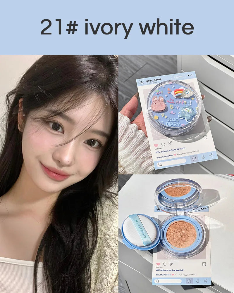 JOJO Diary Korean Hydrating Air Cushion BB Cream Concealer Moisturizing Lasting Moisturizing No Stuck Waterproof and Sweat-proof