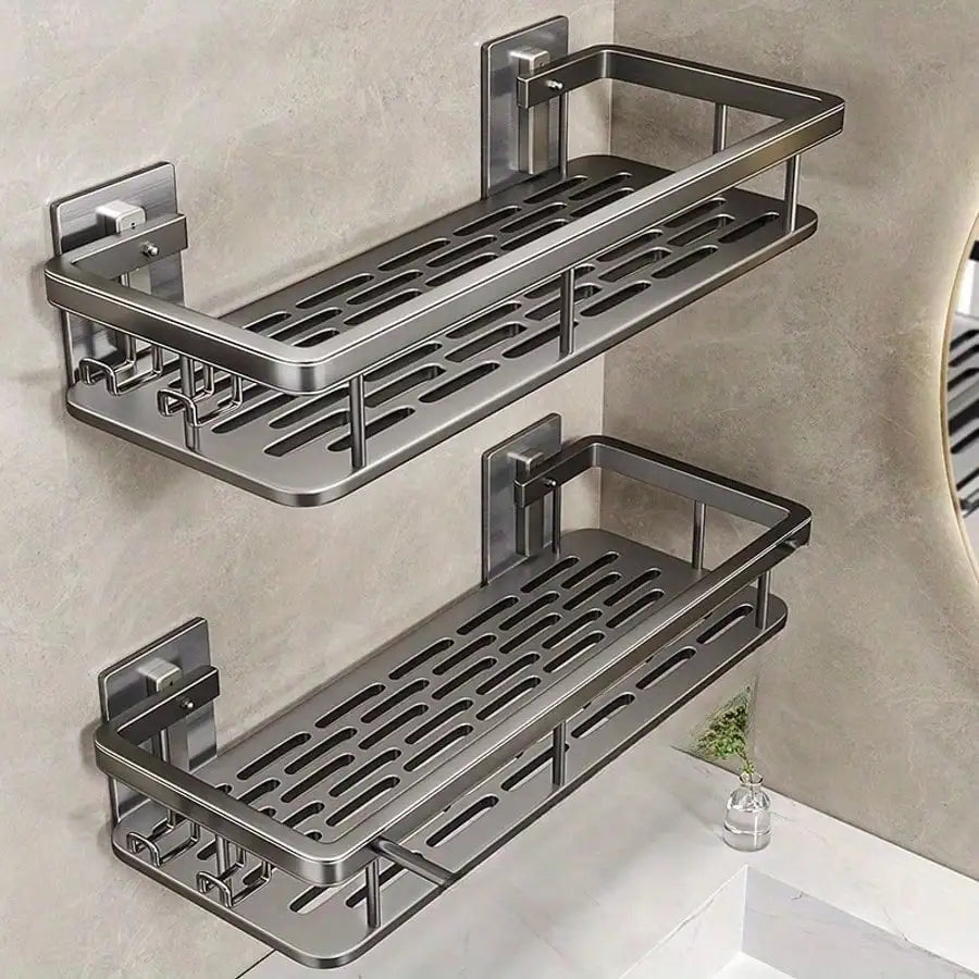 1/2pcs Drill-Free Wall Mounted Bathroom Storage Shelf Bathroom Shelf No Drill Wall Mounted Shampoo Bottle Shower Corner Rack Toilet Storage Rack Aluminum Bathroom Kitchen Accessories