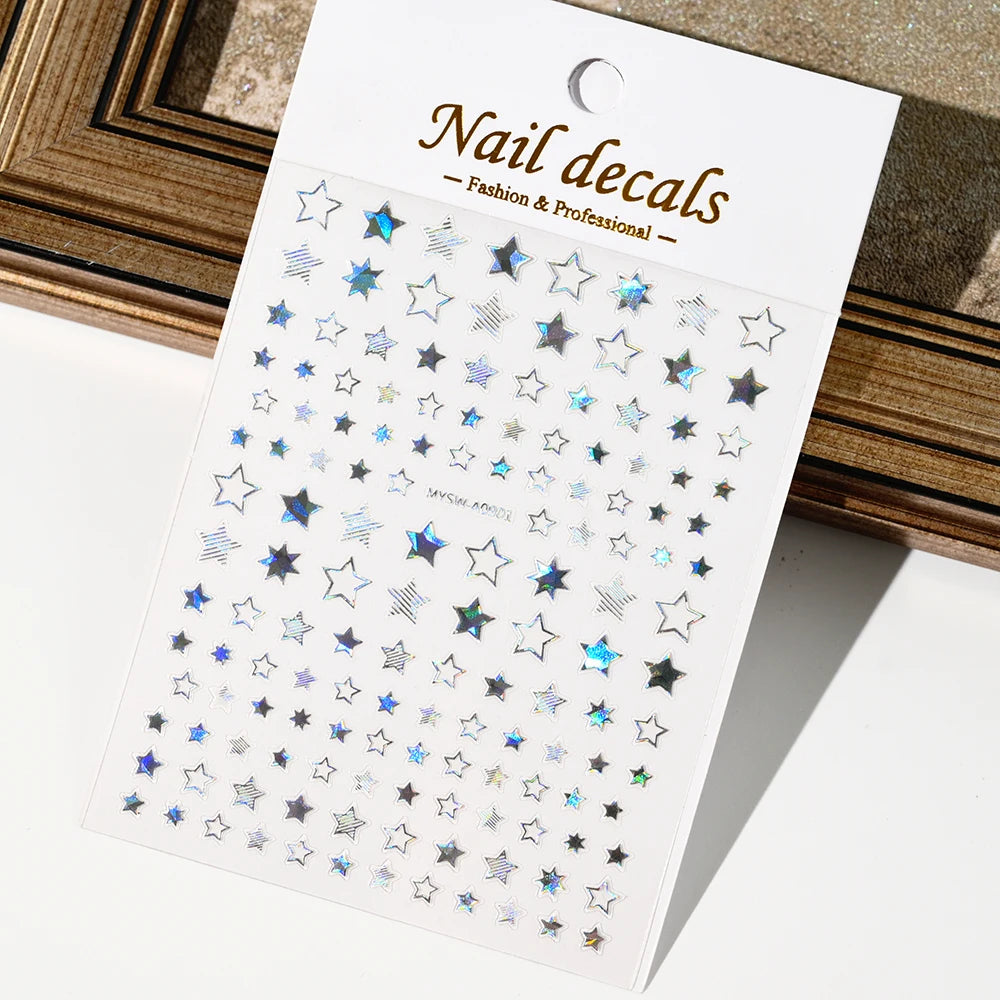 1pcs Star-Themed Nail Art Stickers 3D Self-Adhesive Plastic Decals With Glitter Finish Anime Rectangle Shape Ideal For DIY Nails