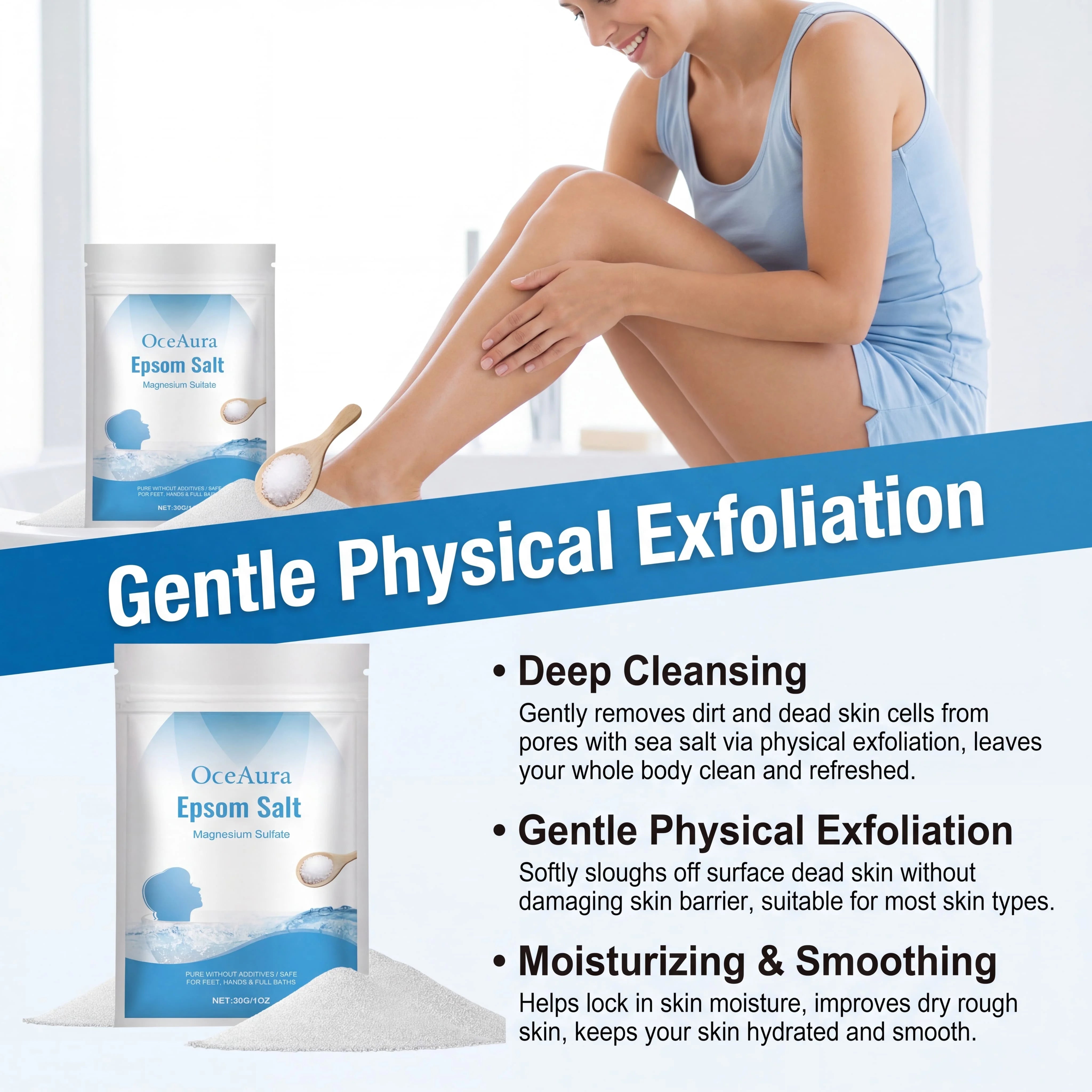 Pure Epsom Salt Magnesium Sulfate for Foot Hand Full Body Bath Soothing Relaxing Moisturizing Bath Salt Skincare