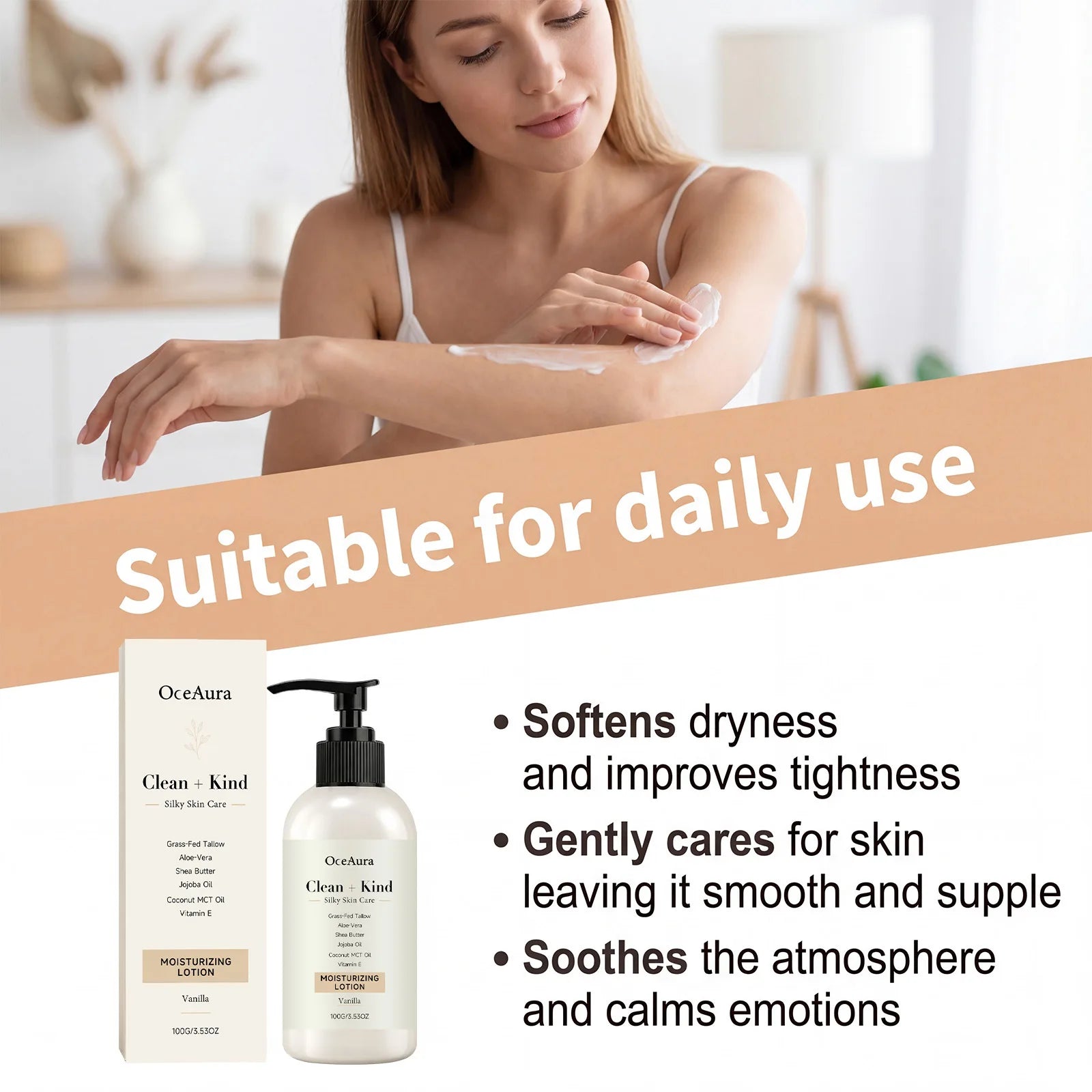 Vanilla Cream Body Lotion Long Lasting Fragrance Deep Moisturizing Shea Butter Nourish Dry Skin Smooth Brightening Body Milk