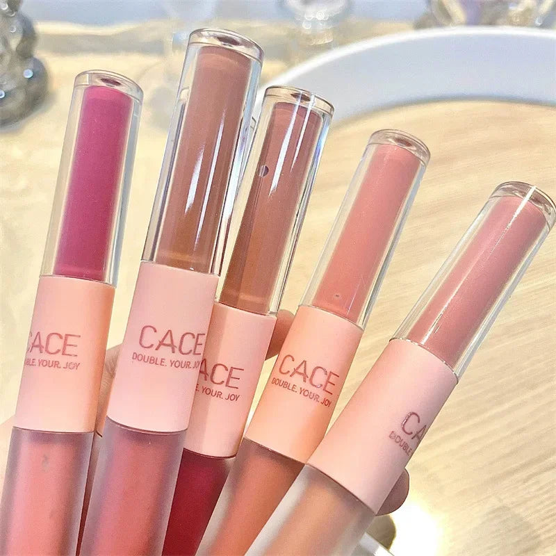 Double Head Lip Gloss Matte Velvet Sexy Red Tint Liquid Lipstick Waterproof Lipgloss Lasting Lip Glaze Korean Makeup Cosmetics