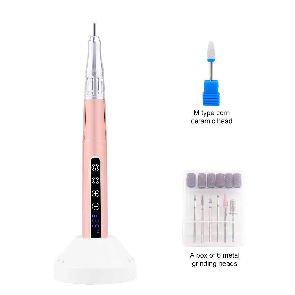 35000RPM Wireless Portable USB Pen Nail Drill Professional Rechargeable Manicure Electric Nail Cuticle File Nail Polisher Tools