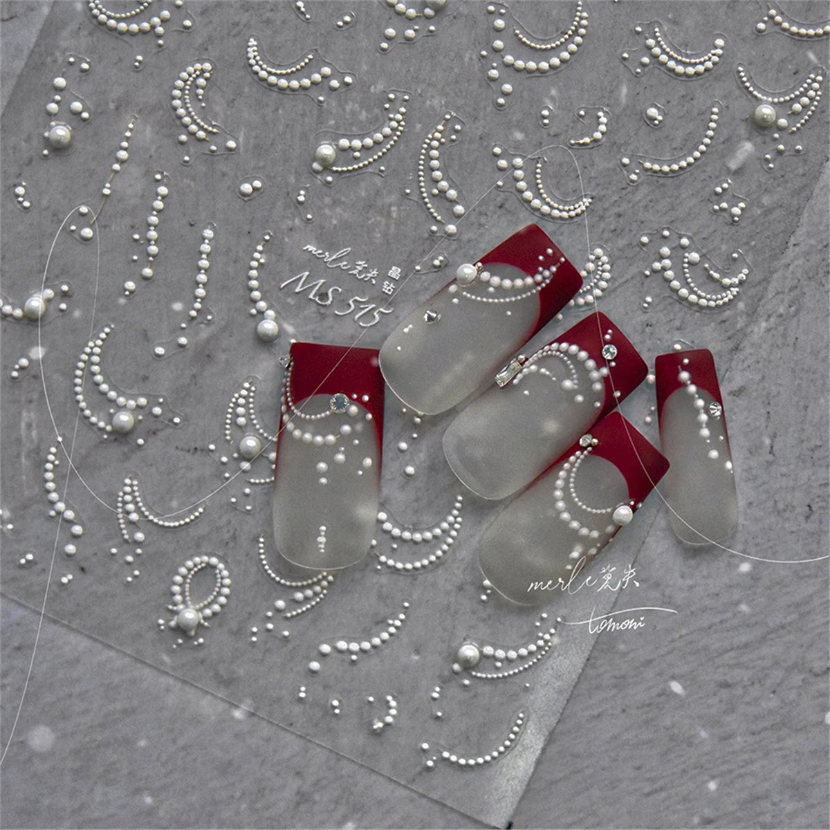 1pcs Elegant 5D Pearl Lace Wave Nail Art Stickers Exquisite White Lines Nail Decoration Decals DIY Self Adhesive Transfer Slider