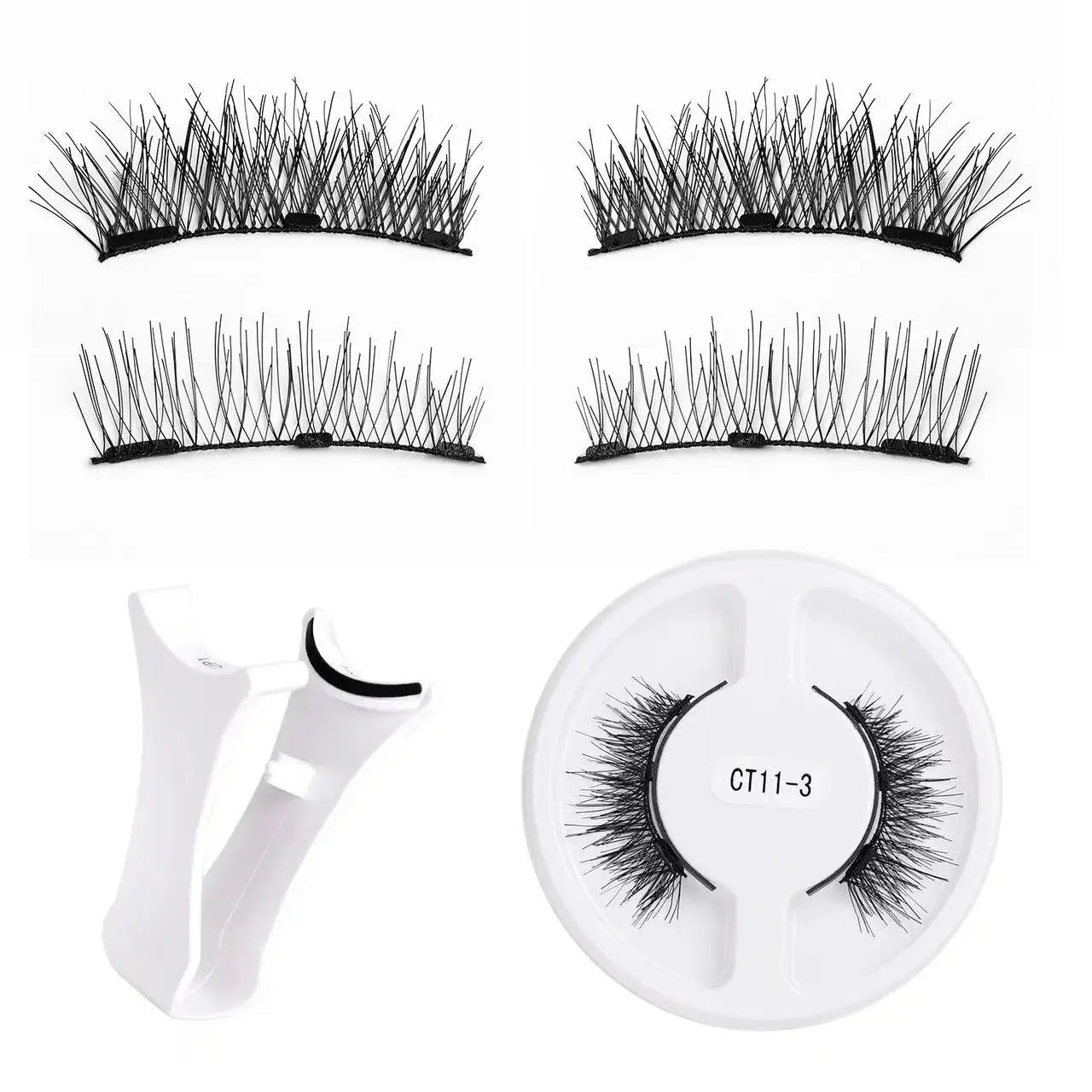 New 1 Pair Magnetic Eyelashes Handmade 3D Fluffy Faux Mink Lashes Reusable Natural False Eyelashes Magnetic Tweezers Makeup Set