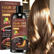YUITIKUE 3-in-1 Light Brown Hair Dye Shampoo | 3-Step Easy Application For Natural Gray Coverage & Moisturizing Care 100ml