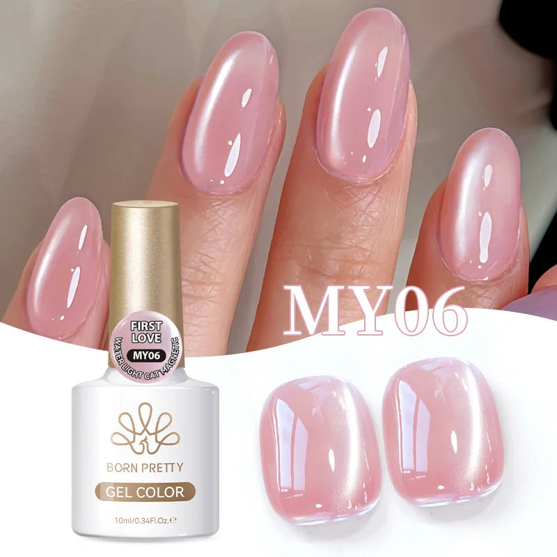 BORN PRETTY 10ml Autumn Gold Pink Glitter Cat Magnetic Gel Nail Polish Jelly Pink Semi Permanent Soak Off UV LED Varnish