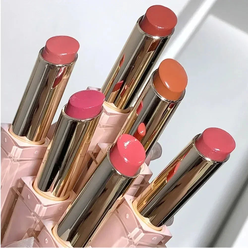 6 Colors Silky Glossy Lipstick Gege Bear Pump Lips Moisture Water  Comfortable Ultra Sheen Non-Stick Cup Lip Balm