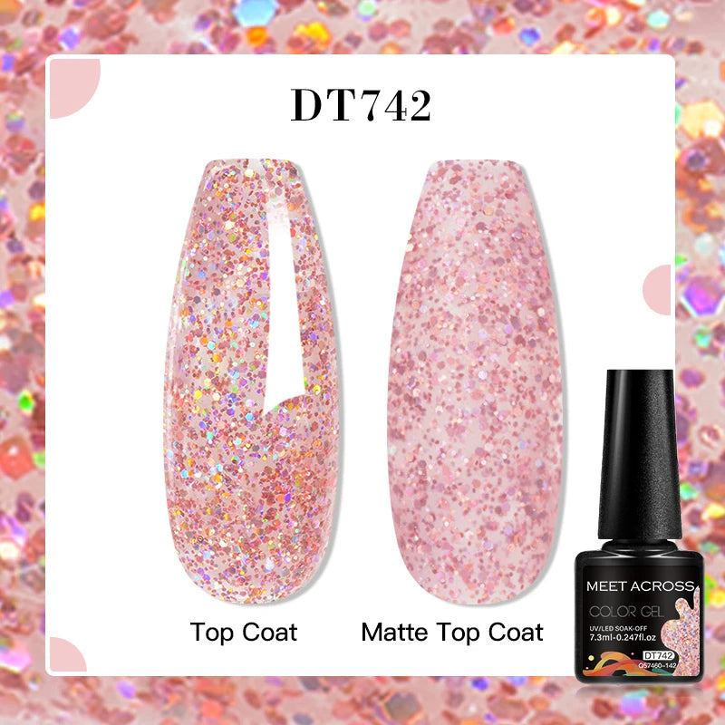 MEET ACROSS 7ml Red Blue Green Metallic Gel Nail Polish Super Bright Mirror Effect Semi Permanent LED UV Gel Nail Art Varnish