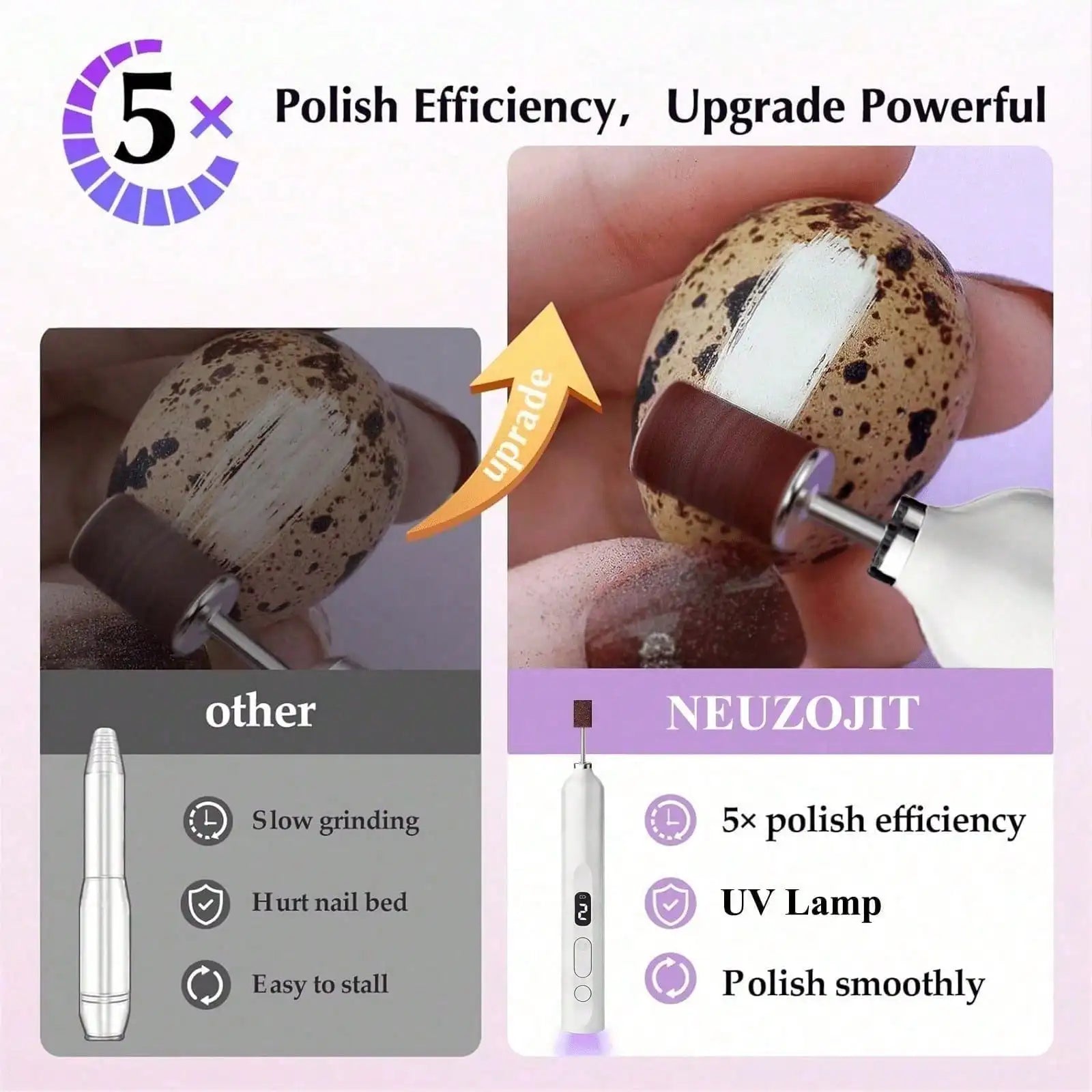 2-In-1 Cordless Electric Nail Drill File With Flash Cure Light Stepless Speed Control For Acrylic Gel Dip Powder Nails Portable Travel Manicure Pedicure Kit For Home DIY Beginners