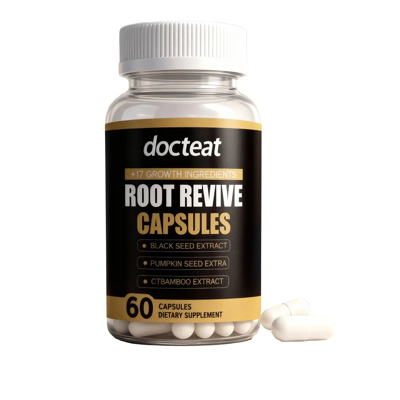 Root Revive Hair Wellness Capsules with Biotin Black Seed Pumpkin Seed Bamboo Supports Healthy Looking Hair Scalp 60 Capsules