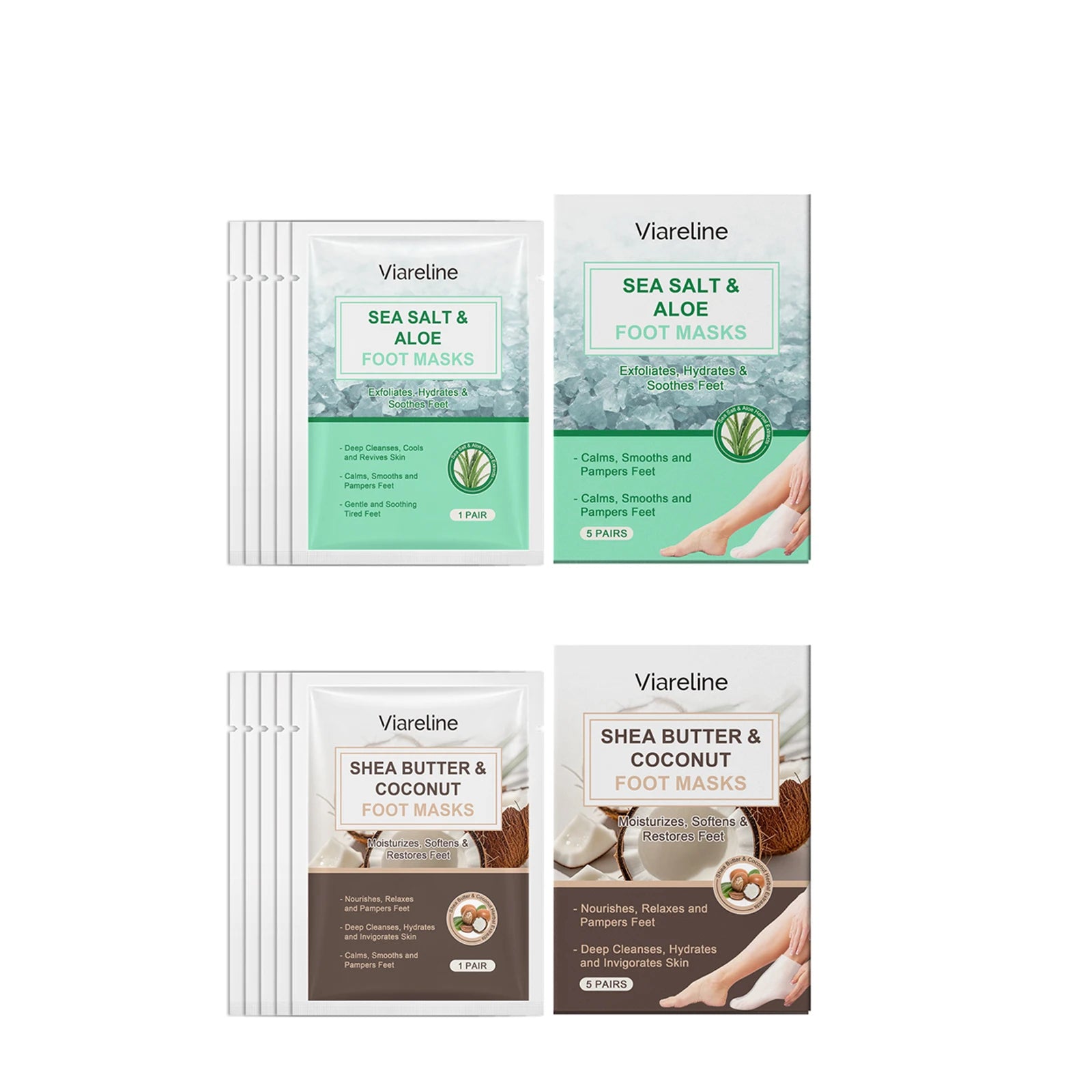 5PCS Coconut Foot Mask Peeling Spa Socks Smooth Dead Skin Remover Anti Crack Exfoliating Moisturizing Sea Salt Foot Patch Spa
