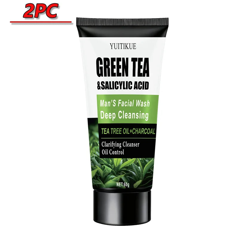 WaterIceLevin Green Tea Salicylic Acid Mens Facial Wash Deep Cleansing Oil Control Tea Tree Charcoal Refreshing Gentle Cleanser