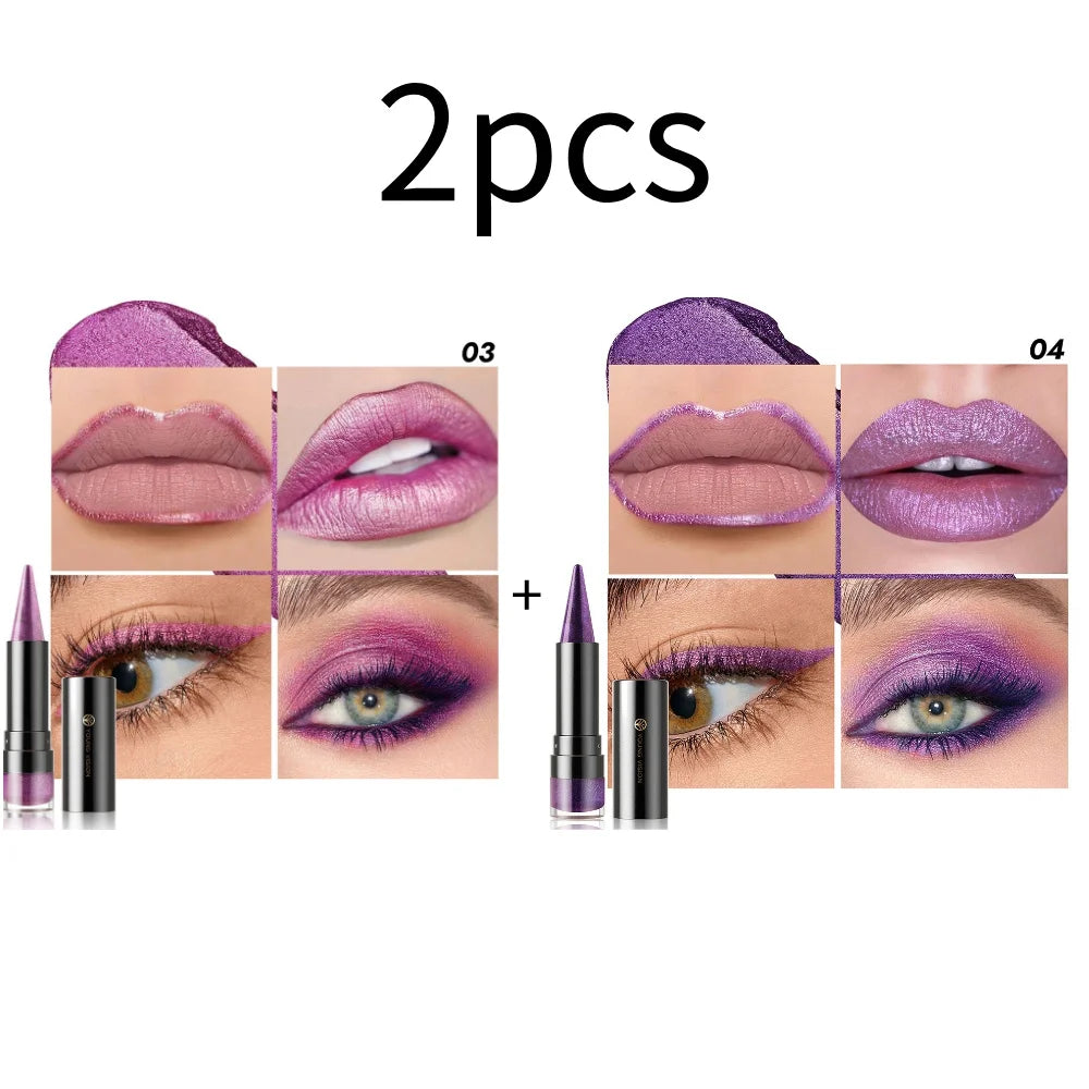 YOUNG VISION Dual-Finish Lipstick Pointed Tip 6 Colors Matte Pearl Shimmer Waterproof Kiss-Proof Non-Transfer