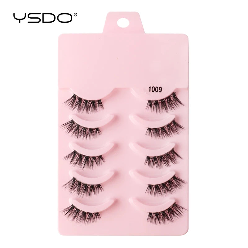 YSDO False Lashes 5/10 Pairs Half Lashes Natural Long Cat Eye Lashes 3D Mink Eyelashes Full Strip Lashes Extension Makeup Tools