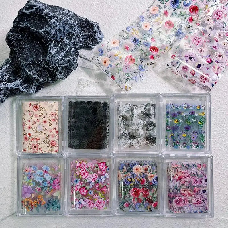 100cm Flower Nail Art Foil Transfer Stickers Rose Floral Design for DIY Professional Salon Long Strip Nail Accessory