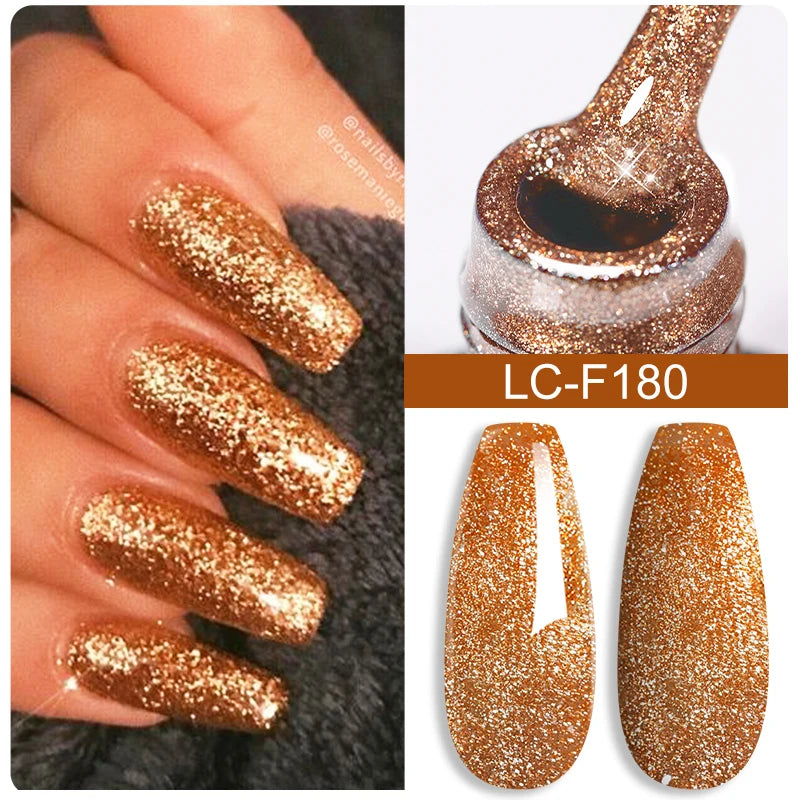 LILYCUTE 7ml Champagne Rose Gold Glitter Gel Nail Polish Colorful Sparking Long Lasting Manicure Soak Off Nails Art Gel Varnish