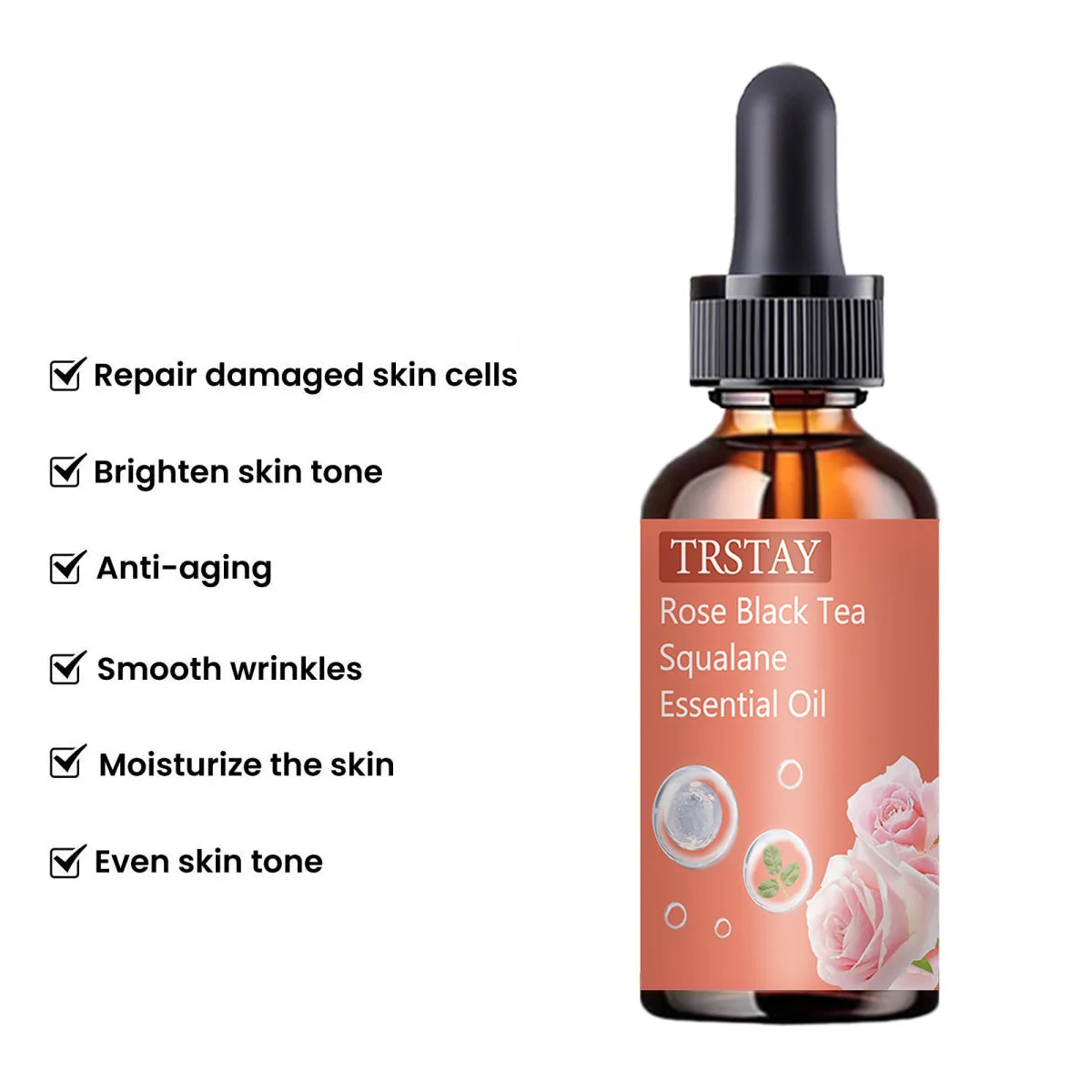 Rose Red Tea Squalene Essential Oil, reduces fine lines, tightens skin, and improves damaged skin
