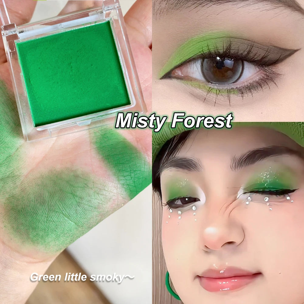 Matte Single Color Eyeshadow Palette, High Pigment Long Lasting Waterproof Eye Shadow Powder, Neon Green Shade Daily Party Eye