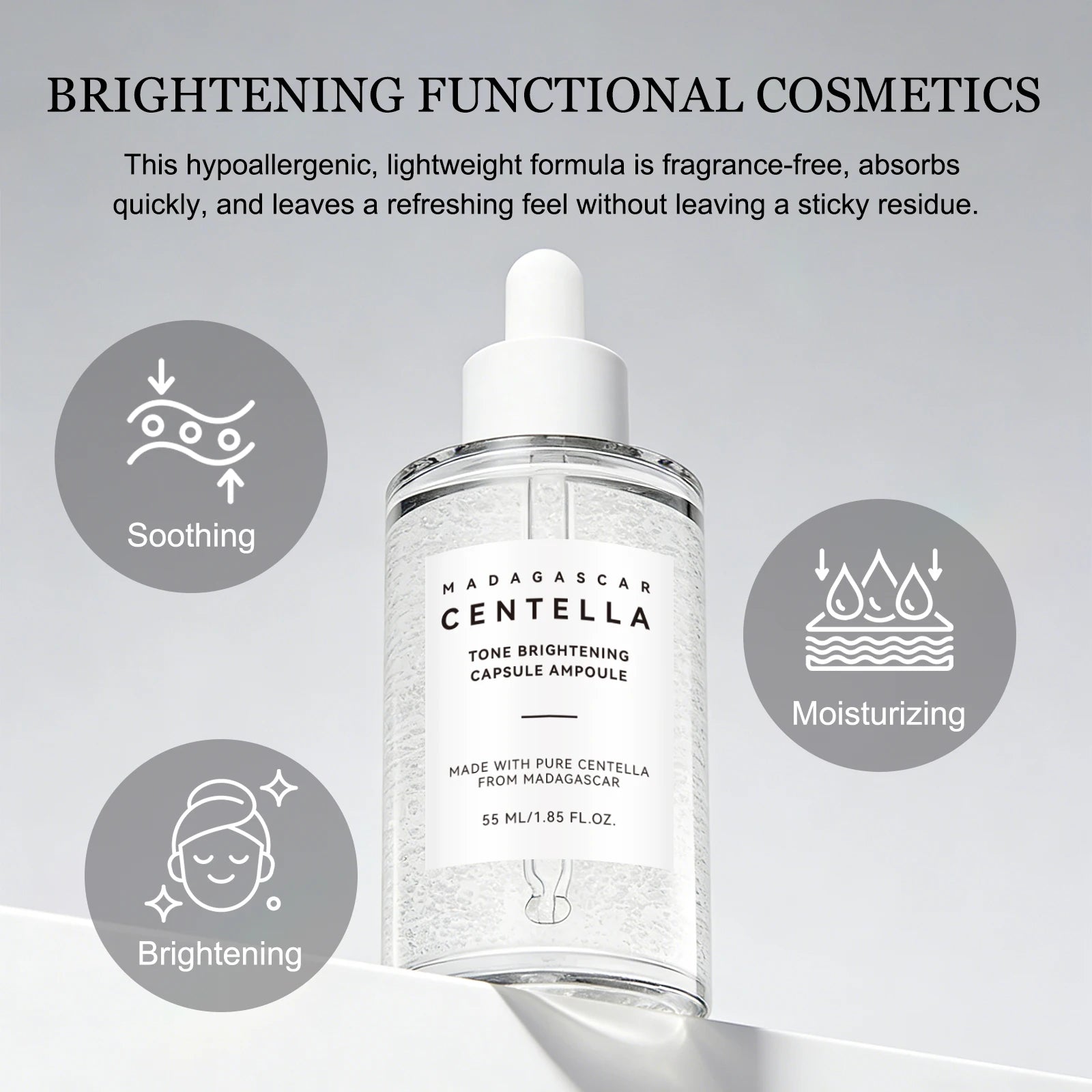Madagascar Skin Tone Perfector Brightening Ampoule 55ml - Centella & Niacinamide Serum Hydrates, Soothes & Enhances Radiance.