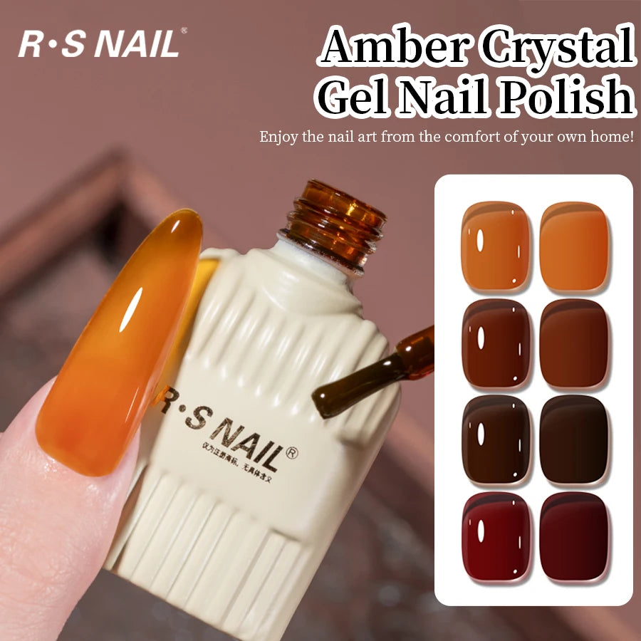 RSNAIL 10g Jelly Amber Gel Nail Polish Crystal Brown Nail Gel DIY Translucent Color Nail Art Gel Permanent UV Gel Polish Varnish