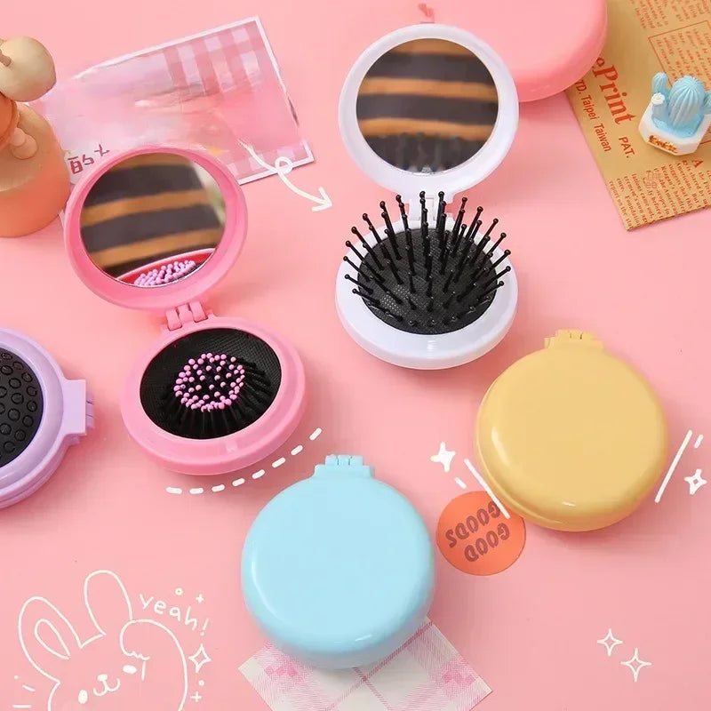 1 Pcs Small Size Hair Comb With Folding Mirror Traveling Portable Massage Folding Comb Women Girl Hair Brush Styling Tools