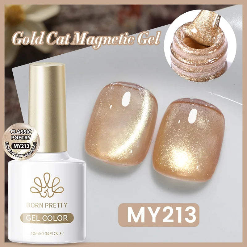 BORN PRETTY 10ml Autumn Gold Pink Glitter Cat Magnetic Gel Nail Polish Jelly Pink Semi Permanent Soak Off UV LED Varnish