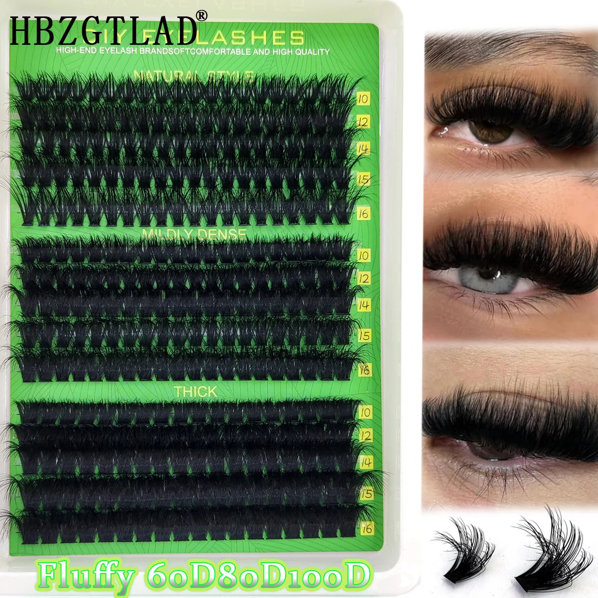 HBZGTLAD fluffy curled eyelashes 60D-200D natural style handmade eyelash bundle 5D mink eyelash clusters eyelash extensions fals
