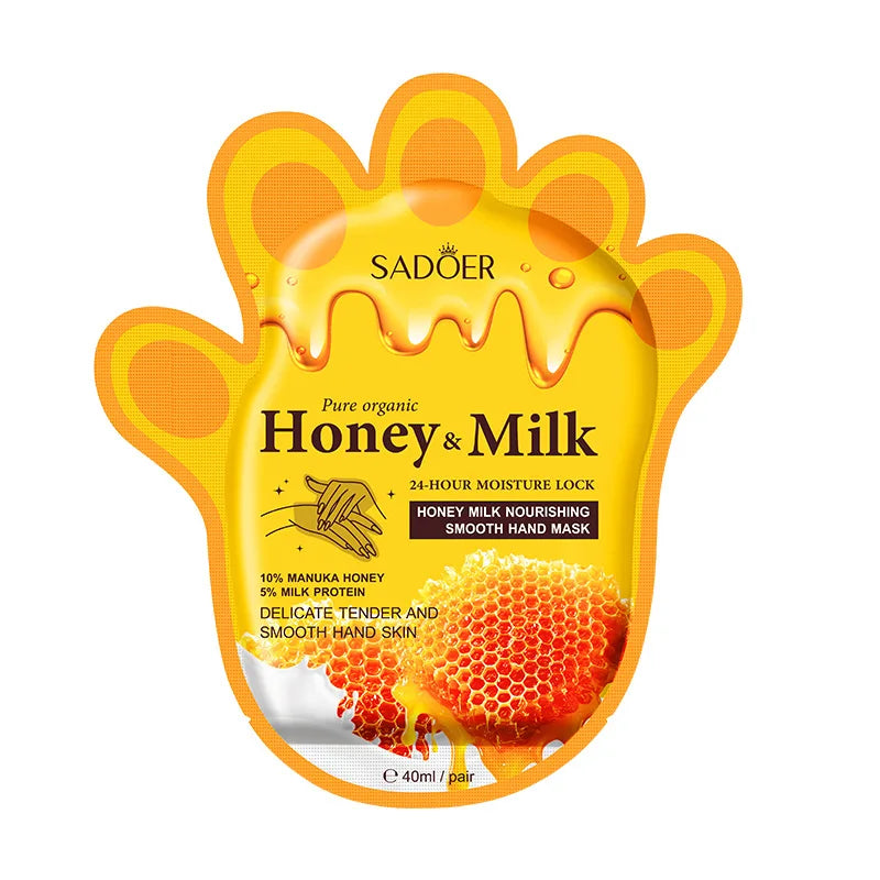 5 Pairs SADOER Honey Milk Hand Mask 24Hour Moisture Lock Hand Care Gloves Nourish Dry Hands Soften Cutin And Smooth Skin