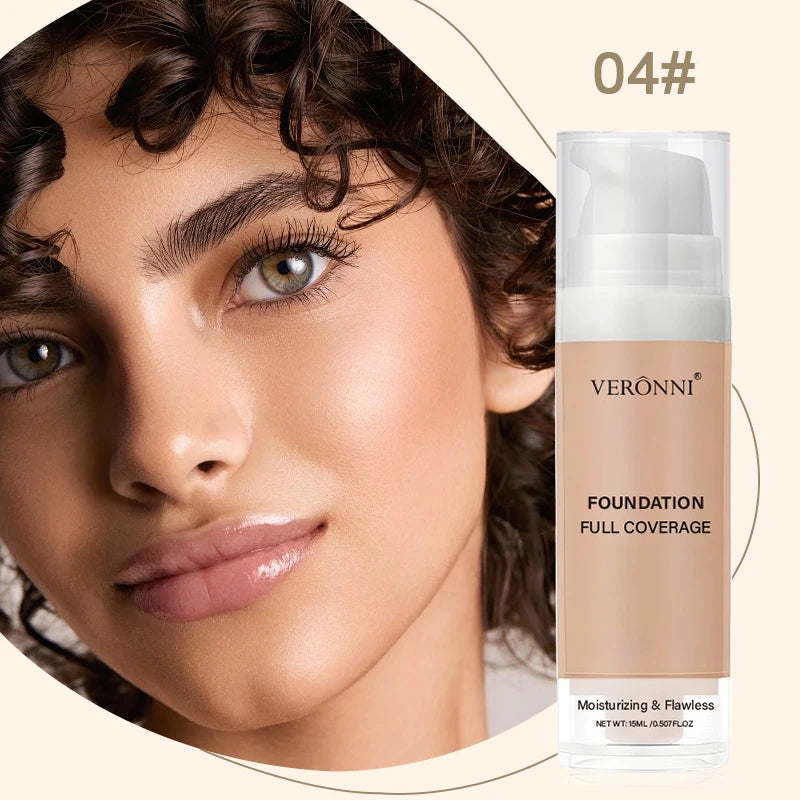 15ml Full Coverage Liquid Foundation,Foundation Effective Concealer Waterproof Sweat-resistant Makeup Professional Cosmetics